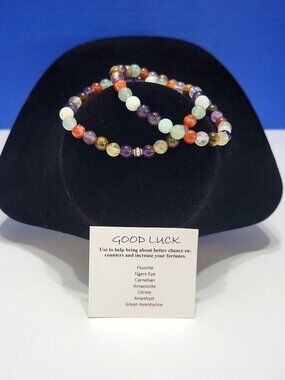 Vintage Good Luck Multicolored Natural Stone Beaded Power Bracelets